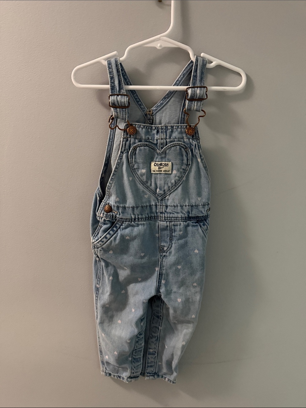 OshKosh B'gosh Light Blue Denim Overalls with Heart Chest Pocket